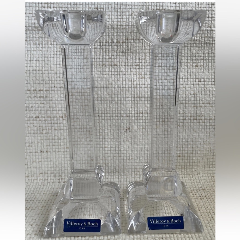 2 X Villeroy & Boch Lead Crystal Siena Light 8” Candlestick Holder Candleholder